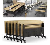 Conference Table Foldable 6ft, Rectangular Meeting Room Tables with Silent Caster Wheels, Mobile Conference Room Desk, Metal Frame, Large Folding Desk for Study Working
