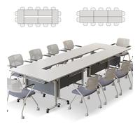 Conference Table Foldable, Rectangular Meeting Room Tables with Silent Caster Wheels, Mobile Conference Room Desk, Large Folding Desk for Study Working