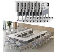 Conference Table Foldable, Rectangular Meeting Room Tables with Silent Caster Wheels, Mobile Conference Room Desk, Large Folding Desk for Study Working