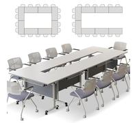 Conference Table Foldable, Rectangular Meeting Room Tables with Silent Caster Wheels, Mobile Conference Room Desk, Large Folding Desk for Study Working
