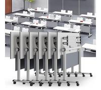 Conference Table Foldable, Rectangular Meeting Room Tables with Silent Caster Wheels, Mobile Conference Room Desk, Large Folding Desk for Study Working