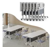 Conference Table Foldable, Rectangular Meeting Room Tables with Silent Caster Wheels, Mobile Conference Room Desk, Large Folding Desk for Study Working