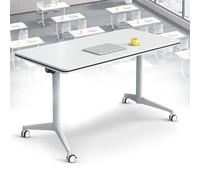 Conference Table, Folding Conference Room Tables with Flip-Top Design, Modern Rectangle Meeting Seminar Desk, Mobile with Wheels for Offices, Classrooms, and Meeting Room