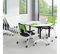 Conference Table, Folding Conference Room Tables with Flip-Top Design, Modern Rectangle Meeting Seminar Desk, Mobile with Wheels for Offices, Classrooms, and Meeting Room