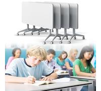 conference table,white office folding Flip Top Mobile Training Desk 47.2" D x 23.6" W x 29.5" H The rounded Desk with wheels is convenient and fast, suitable for office, Meeting Tables(4Pcs)