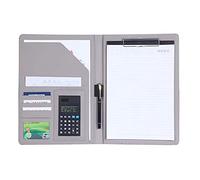 Conferenza legale cartella multi-funzione PU pelle A4 con calcolatrice blocco note Document Organizer portapenne titolare carta portafoglio business grigio