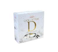 Confetti CRISPO a forma di Cuore con STAMPA Lettera 'D' 250 gr Bianco.