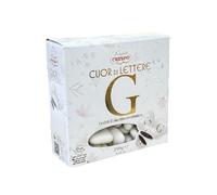 Confetti CRISPO a forma di Cuore con STAMPA Lettera 'G' 250 gr Bianco.