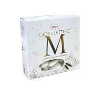 Confetti CRISPO a forma di Cuore con STAMPA Lettera 'M' 250 gr Bianco.