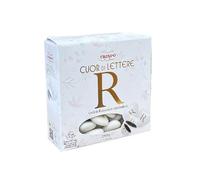 Confetti CRISPO a forma di Cuore con STAMPA Lettera 'R' 250 gr Bianco.