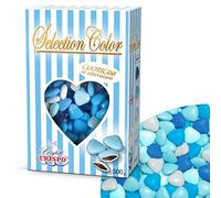 Confetti Crispo Cuoricini Mignon 500 g al Cioccolato Fondente, Selection Color Cuori con 5 Sfumature di Celeste Made in Italy per Bomboniere Nascita, Battesimo, Comunione - 500 grammi