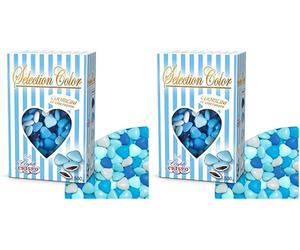 Confetti Crispo Cuoricini Mignon 500 g al Cioccolato Fondente, Selection Color Cuori con 5 Sfumature di Celeste Made in Italy per Bomboniere Nascita, Battesimo, Comunione - 500 grammi