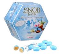 Confetti Crispo Snob Celeste Battesimo e Comunione Lieto Evento, Gusti Assortiti, con Mandorla al Cioccolato Bianco, Made in Italy per Bomboniera Confettata Maschio, Imbustati Singolarmente - 500 gr