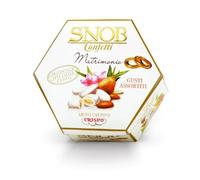 Confetti SNOB Matrimonio 6 Gusti Assortiti - Confezione da 500 grammi - Confetti con mandorla intera tostata, ricoperta di cioccolato bianco aromatizzato a vari gusti, per celebrare il Matrimonio