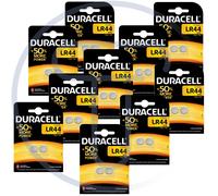 Confezione 10 blister 2 pile bottone Alcaline 1,5V 150mAh Duracell LR44 RW82 A76