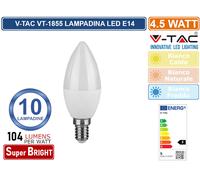 LAMPADINA LED E14 4.5W BIANCO NATURALE A CANDELA VT-1855-LED2142581 V-TAC