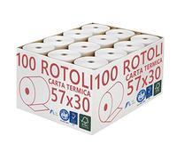 Confezione 100 Rotoli Termici mm 57x30 mt Omologati per Registratore di Cassa Carta Termica 1^ Qualità