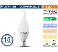 CONFEZIONE 15 PEZZI V-TAC VT-1818TP LAMPADINA LED E14 4W CANDELA FIAMMA 320LM [EEK: A+]