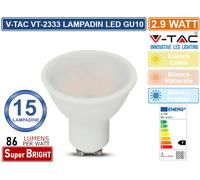 CONFEZIONE 15 PEZZI V-TAC VT-2333 LAMPADINA LED GU10 2.9W FARETTO SPOTLIGHT SMD [EEK: A+]