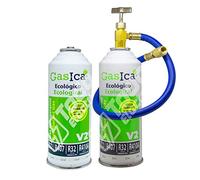 Confezione 2 Bombole Gas Refrigerante Biologico Benzica V2 Sostituto R22, R32, R407, R290 e R410 Plus Tubo con Chiave di Passaggio per Ricarica Macchina Aria Condizionata