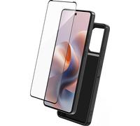 Confezione 2 in 1 Cover Motorola G86 morbida nera + proteggi schermo 2.5D + SmartFrame™ - Certificato GRS Bigben