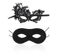 Confezione 2 maschere ballo coppie, 1 motivo fenice, 1 stile classico nero feste eleganti e sexy, carnevale Venezia, Halloween, mascherata, maschera misteriosa uomini e donne (combinazione B)
