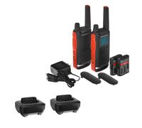 Confezione 2 Motorola T82 + 2 caricatori Walkie Talkie robusto, PMR446, resistente alle cadute e agli spruzzi IPX2 + 2 caricabatterie