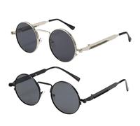 Confezione 2 Occhiali Da Sole Rotondi Retrò Polarizzati Uomo, Stile Street
