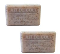 Confezione 2 Saponi di Marsiglia con Latte di Cocco e Karité 125 g c/u | Sapone Vegetale Idratante e Nutriente | Aroma di Cocco | Made in France