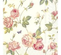 Confezione 20 tovaglioli floreali pranzo, qualità superiore, 3 veli, motivo Rose (33 x 33 cm), Colore: Crema