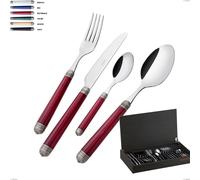 Confezione 24 pezzi in astuccio legno wenge Dorico bugatti ghiera brunita, acciaio 18.10 manico in acrilico con sfumature marmorizzate multicolor