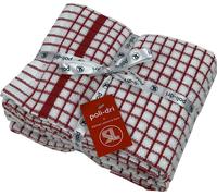 Confezione 3 Asciugamani da Tè Rosso Check Poli Dri 100% Cotone Asciugabianch...