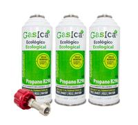 Confezione 3 Bombole Benzica V2 Gas Refrigerante Biologico Sostituto R22, R407, R32, R410A E R290 per Ricarica Aria Condizionata Più Chiave Passo Foratura 1/2 Femmina per Bottiglie Benzica