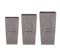 Confezione 3 POTS PROSPERPLAST (11,4 / 19/35 litri) URBI Effetto quadrato in plastica in grigio chiaro con deposito.