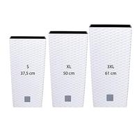 Confezione 3 Pots Prosperplast (11,4 / 26.6 / 49 litri) Prato quadrato di plastica in bianco con deposito.