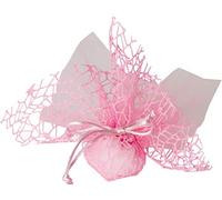 Confezione 30 pezzi, Bomboniera sacchettino (misura 10x12) polycotton rete + velo organza + nastro autotirante, portaconfetti. (ck1768) (Rosa)