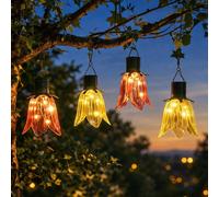 Confezione 4 Luci Lanterna Solare Appesa LED Tulipano Rosa Giallo Esterno
