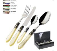 Confezione 49 pezzi posate in scatola gallery Aladdin ghiera brunita bugatti, acciaio 18.10 lucido manico in pmma multicolor