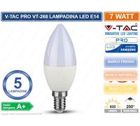 CONFEZIONE 5 PEZZI V-TAC PRO VT-268 LAMPADINA LED E14 7W CANDELA CHIP SAMSUNG [EEK: A+]