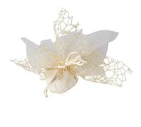 Confezione 50 pezzi Bomboniera sacchettino polycotton rete + velo organza + nastro autotirante, portaconfetti sacchetti a rete colore BEIGE Themagicfour®