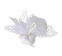 Confezione 50 pezzi Bomboniera sacchettino polycotton rete + velo organza + nastro autotirante, portaconfetti sacchetti a rete colore BIANCO Themagicfour®