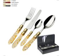 Confezione 50 pezzi posate in scatola gallery Aladdin ghiera oro bugatti, acciaio 18.10 lucido manico in pmma multicolor