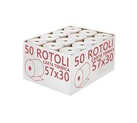 Confezione 50 Rotoli Termici mm 57x30 mt Omologati per Registratore di Cassa Carta Termica 1a Qualità