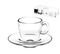 Confezione 6 Tazze Caffe' Aqua In Vetro Con Piatto Cc 72 Trasparente Pasabahce