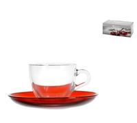 Confezione 6 Tazzine Caffe' Vetro Piatto Rosso cl 09-98171 Trasparente Pasabahce