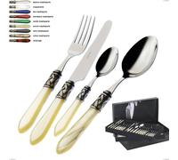 Confezione 75 pezzi posate in scatola gallery Aladdin ghiera brunita bugatti, acciaio 18.10 lucido manico in pmma multicolor