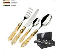 Confezione 75 pezzi posate in scatola gallery Aladdin ghiera oro bugatti, acciaio 18.10 lucido manico in pmma multicolor