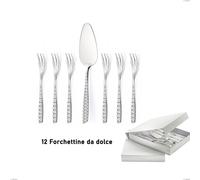 Confezione a libro 13 pezzi, forchettine più paletta dolce eleven exa, Acciaio inox Aisi 304 Acciaio lucido disegno laser, spessore 2.5mm cromo