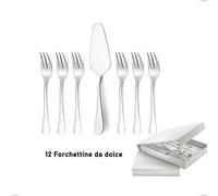 Confezione a libro 13 pezzi, forchettine più paletta dolce Milano inox 18/10 , Acciaio inox 18/10 (AISI304) lucido a specchio, spessore 2,5 mm cromo