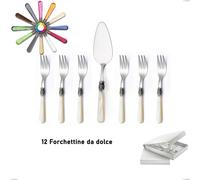 Confezione a libro 13 pezzi, forchettine più paletta dolce Napoleon Perlato, (acciaio 18.10 aisi304), manici in metacrilato multicolor